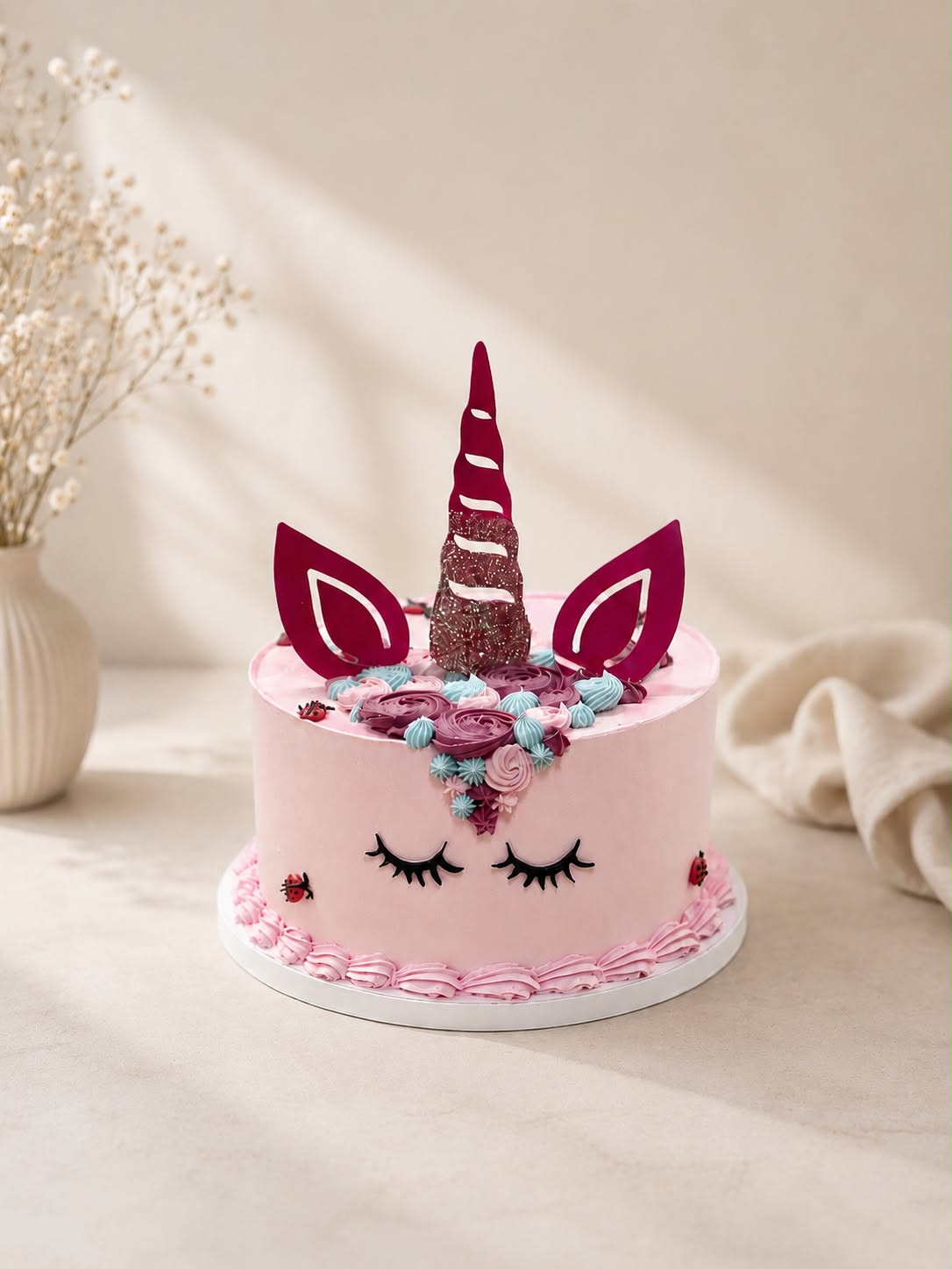 Rožnata otroška torta z motivom samoroga
